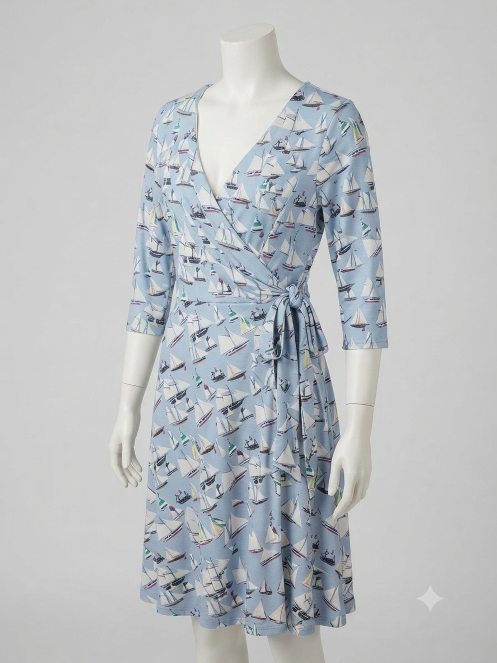 Unique Vintage Sailboat Print Wrap Dress Size Large